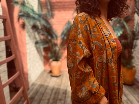 Kimono en voile de coton, Block Print, Surya