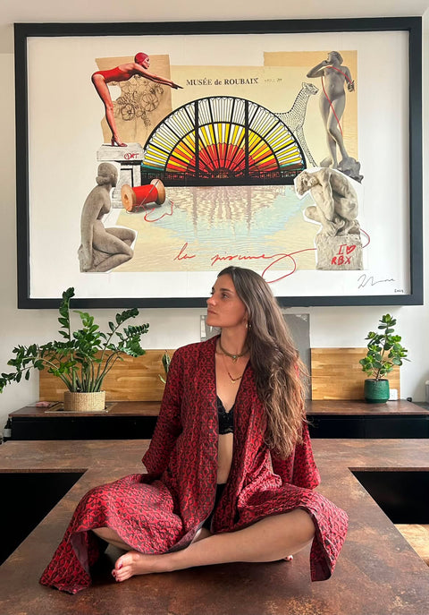 Kimono long en soie, sari recyclé, Shakti