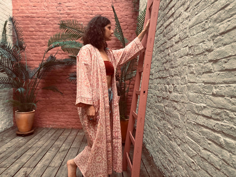 Kimono en voile de coton, Block Print, Kusum