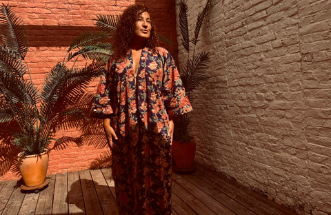 Kimono en voile de coton, Block Print, Rani