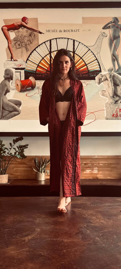 Kimono long en soie, sari recyclé, Shakti
