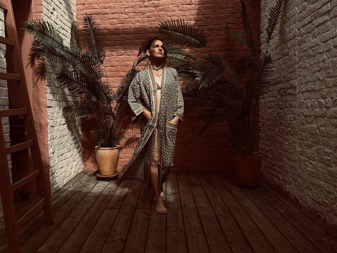 Kimono en voile de coton, block Print, Neela