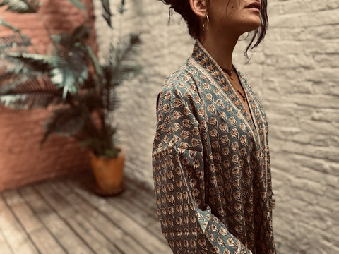 Kimono en voile de coton, block Print, Neela